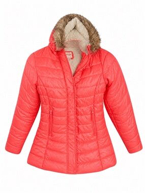 Cat & Jack Used in exce con Hooded Quilted Puffer Jacket with Faux Fur Trim